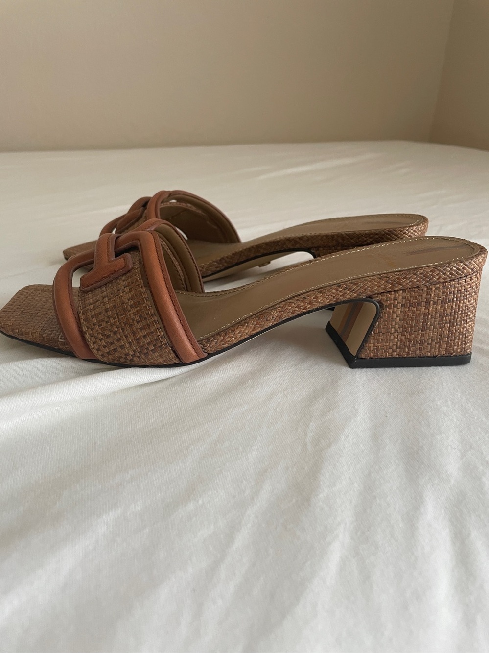 Sam Edelman Brown Woven Leather Block Heel Sandals - Picture 6 of 7